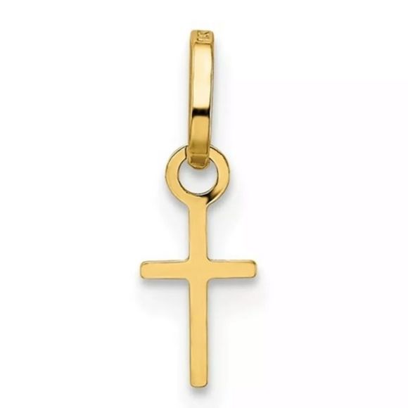 Real 14kt Yellow Gold Tiny Cross Charm Pendant - Picture 4 of 4